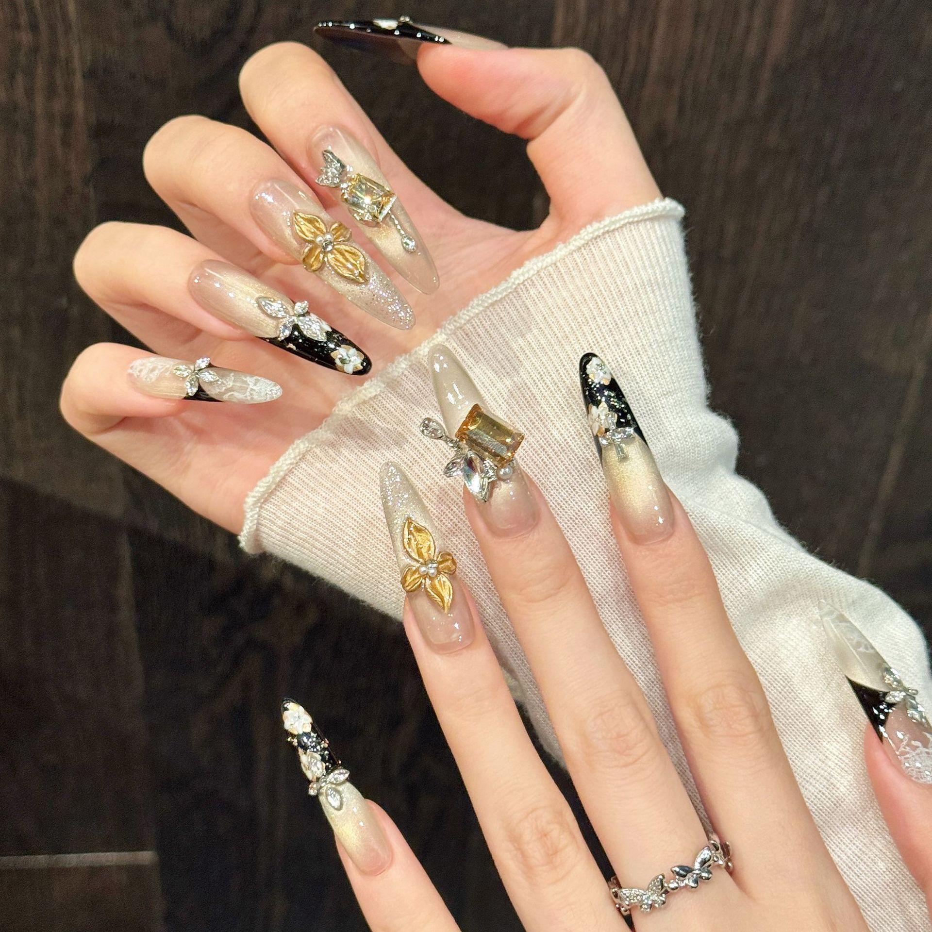 

Накладные ногти Длинные стилеты Глиттерные накладные ногти Прессованные ногти с 3D дизайном Многоразовые акриловые накладные ногти Полное покрытие Клей для ногтей Наклейки для ногтей для женщин XS