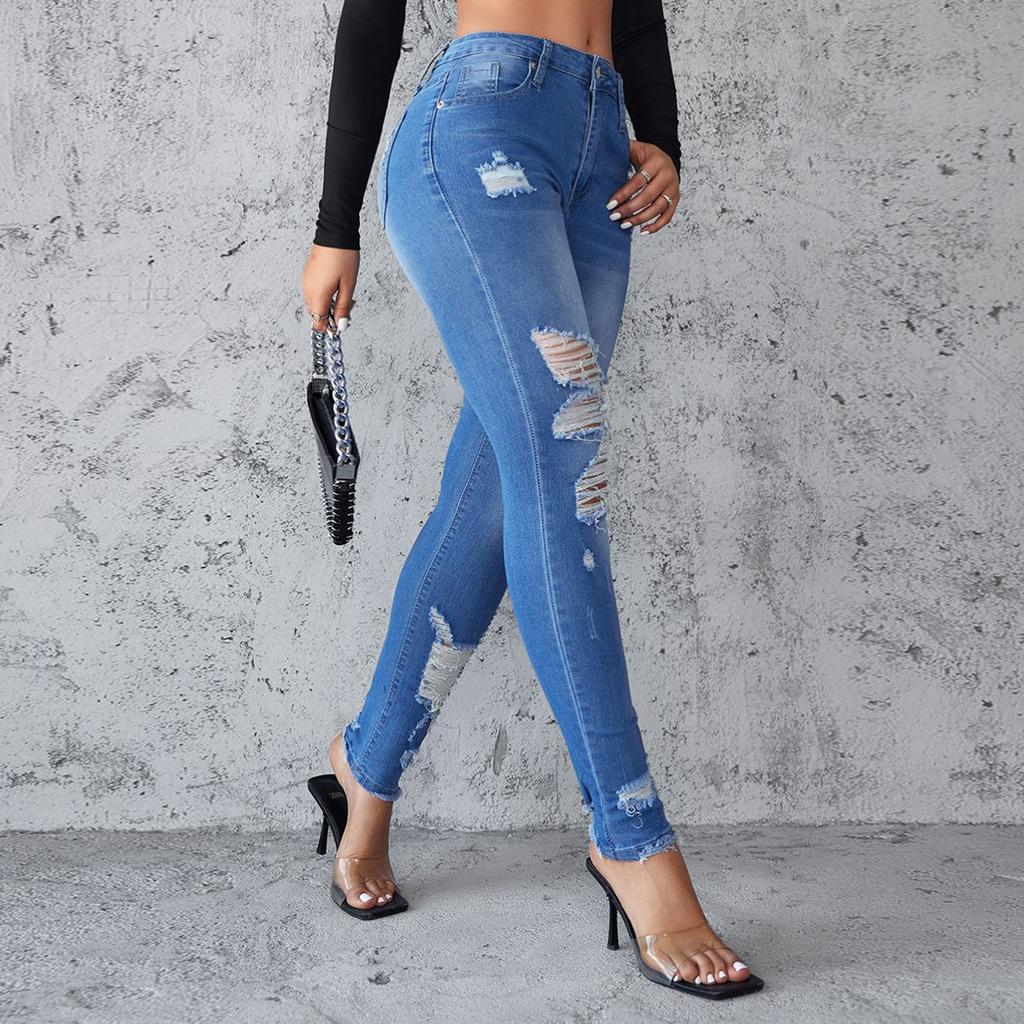 Women's High Waist Washed Women's Jeans Fashionable Versatile Straight Leg Pants