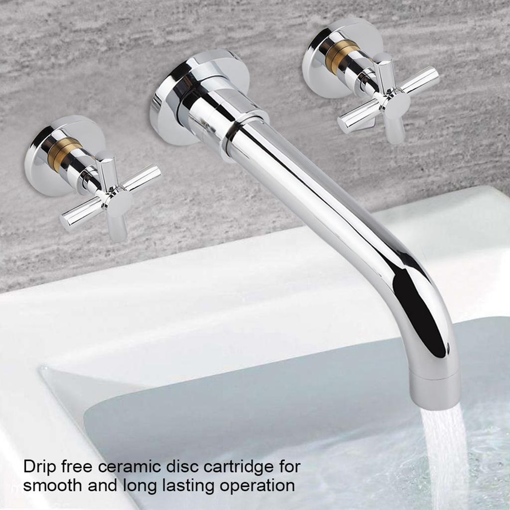Brass Basin Hot and Cold mixing Tap Concealed Bathroom Sink Faucet Mount on Wall Sliver