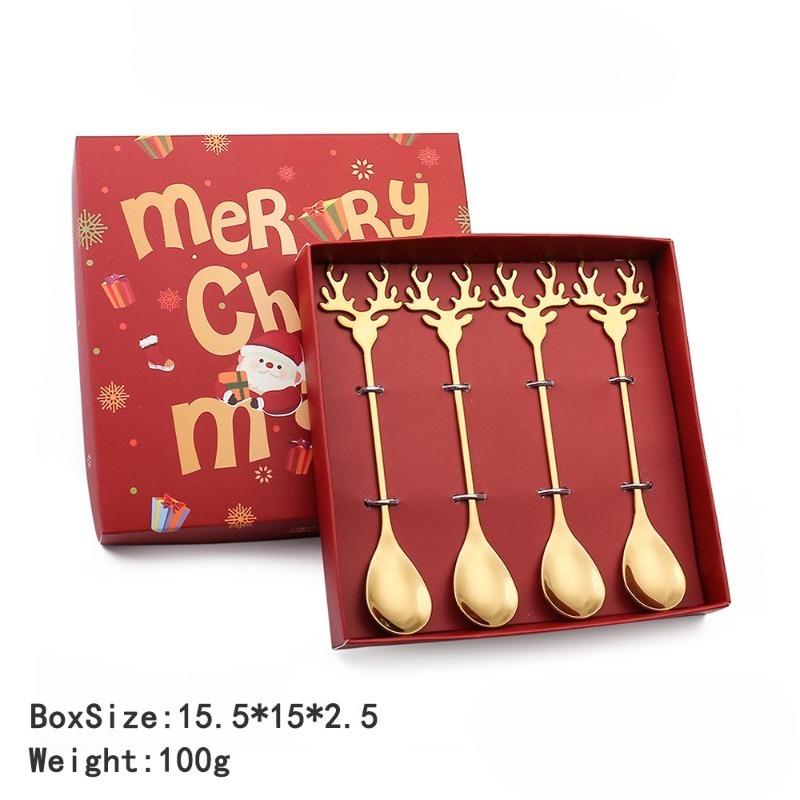 4pcs Christmas Elk Head Shape Stainless Coffee Spoon New Year 2026 Christmas Decoration Table Decor for Home Navidad 2025 Gifts