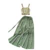 Bohemian Seaside Holiday Sle Zweiteiliger Anzug mit Wellenmuster, Camisole-Ärmel, vielseitiges, geschlitztes Hosenset mit weitem Bein