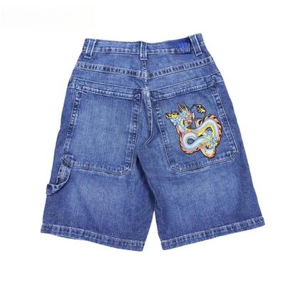 ZYLLO Hip Hop Drache Retro Denim Shorts Y2k Blue Wash Weites Bein Gerade Arbeitshose Streetwear Jorts Kleidung