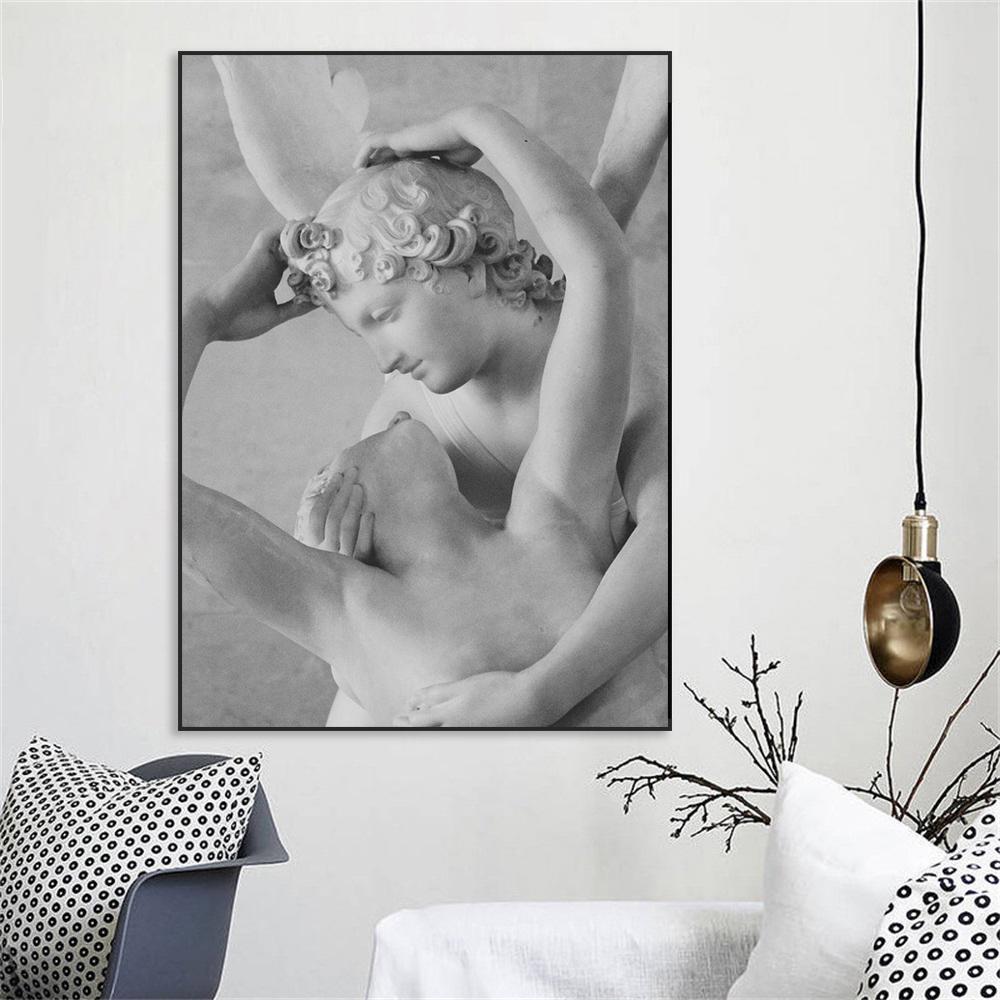 Angel Statue Black and White Poster Ancient Greek Sculpture Prints Greek Mythology Goddess Canvas Painting Home Room Decor