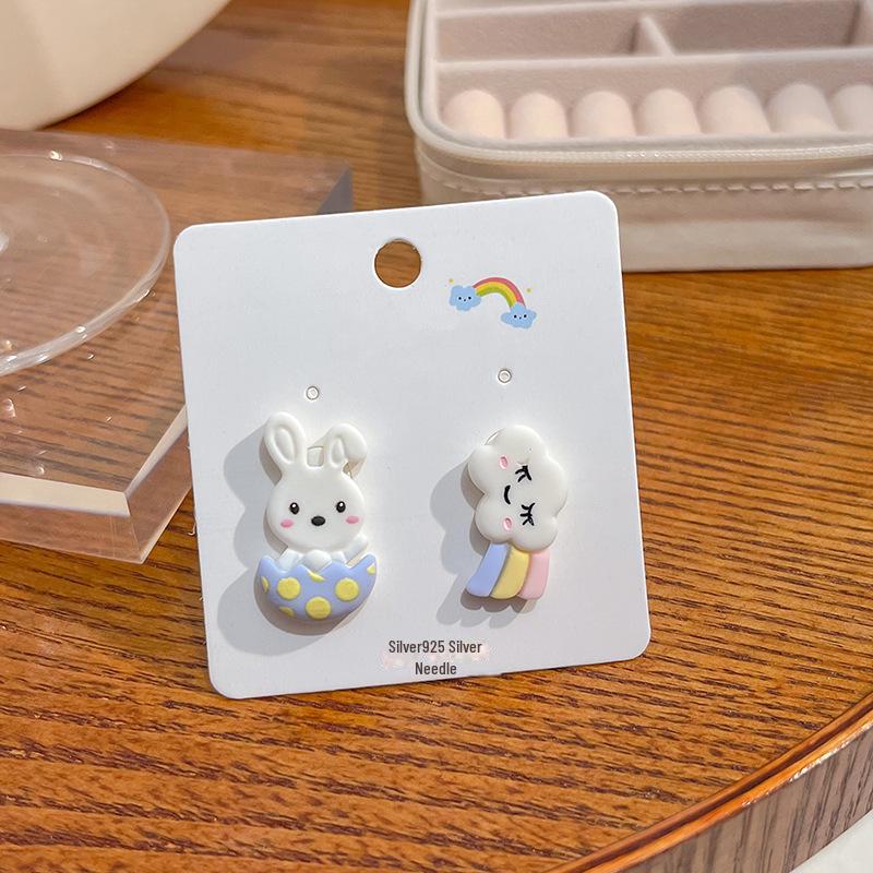 Japanese Kawaii Pastel Rabbit Bear & Strawberry Fruit Earrings with Silver Posts