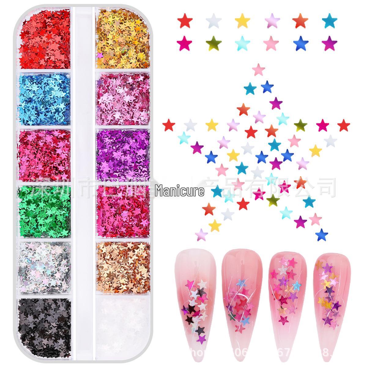 12-Star Sequin Nail Art Set: Ultra-Thin, Super Sparkly, 12 Colors - Christmas Essential