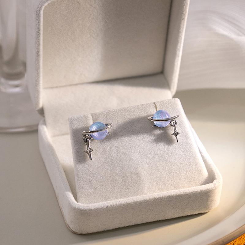 JWER Romantic Blue Starry Sky Earrings Planet Personality Moonstone Woman Earrings Elegent Exquisite Trend Jewellery Gifts