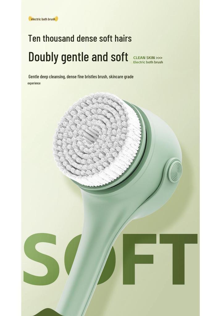 Wireless Long-Handle Electric Bath Brush with Digital Display - Waterproof Automatic Shower Scrubber