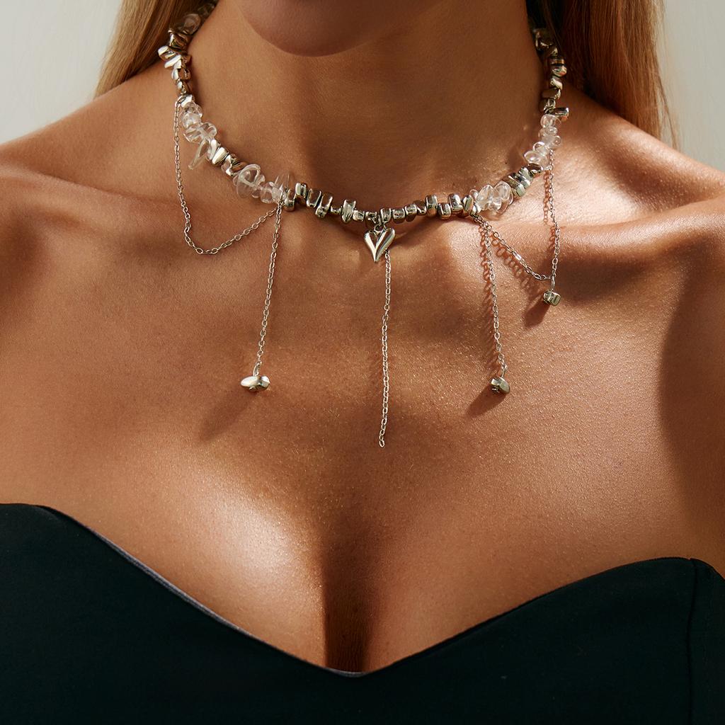 Fashion Heart Cross Tassel Pendant Necklace Geometric Irregular  Neck Decoration Trendy Party Accessory Chic Gift  Item