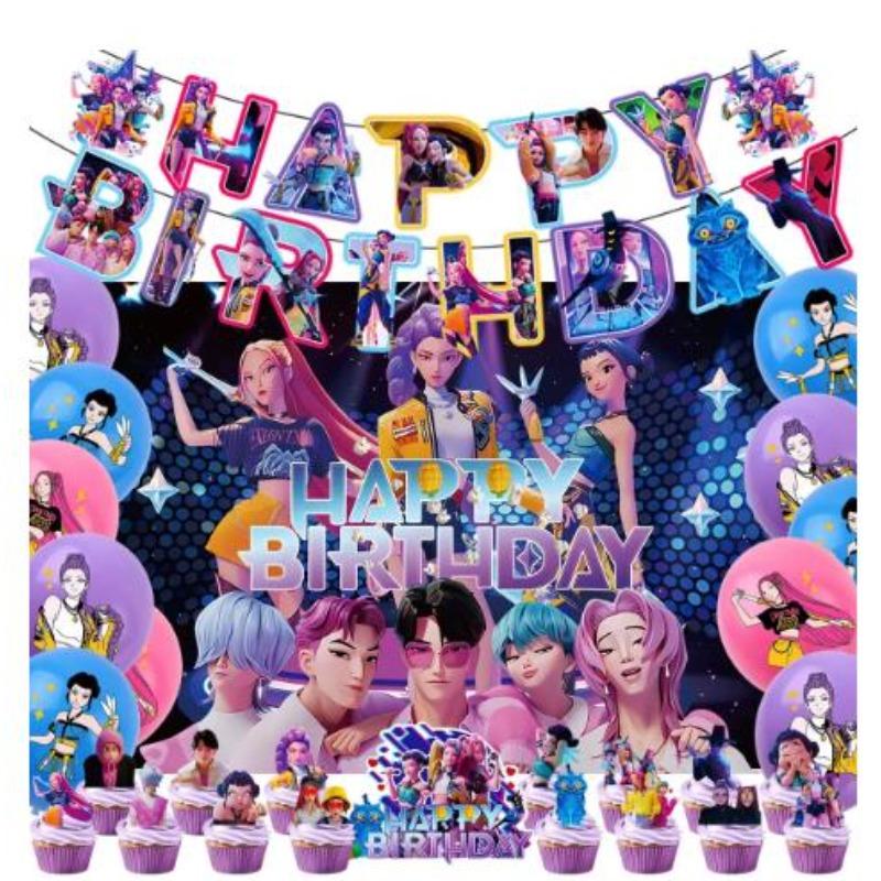 Set Banner Palloncini Tema Cacciatore di Demoni Palloncino Compleanno Carino Rumi Mira Zoey Decorazione Sfondo Torta Giocattolo per Festa