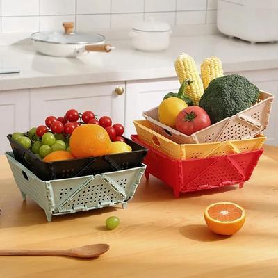 Drain Basket Fruit Basket Multifunctional Foldable Portable Plastic Large Capacity Raised Tiptoe Vegetable Basket