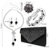 Elegant Women's Jewelry Set with Bag - Rhinestone Necklace Earrings Bracelet for Wedding Banquet Party