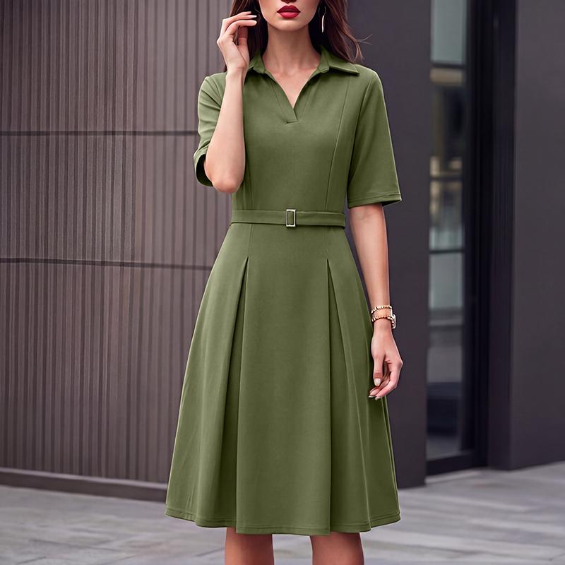 ZANZEA Women Casual Turn Down Collar Solid Color Half Sleeve Dress S