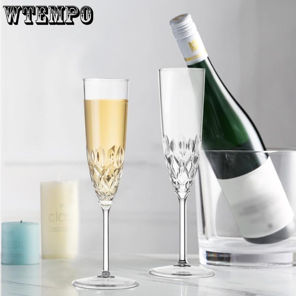 8pcs Plastic Champagne Flutes Shatterproof Reusable Fancy Crystal Clear Champagne Glasses 4 Oz Acrylic Unbreakable Wine Glasses Bar Goblets