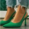 Spring Summer Fashion Solid Flock Thin High Heel Ankle Slingbacks Elastic Band Slip-On Career Party Dress Pumps 35-42