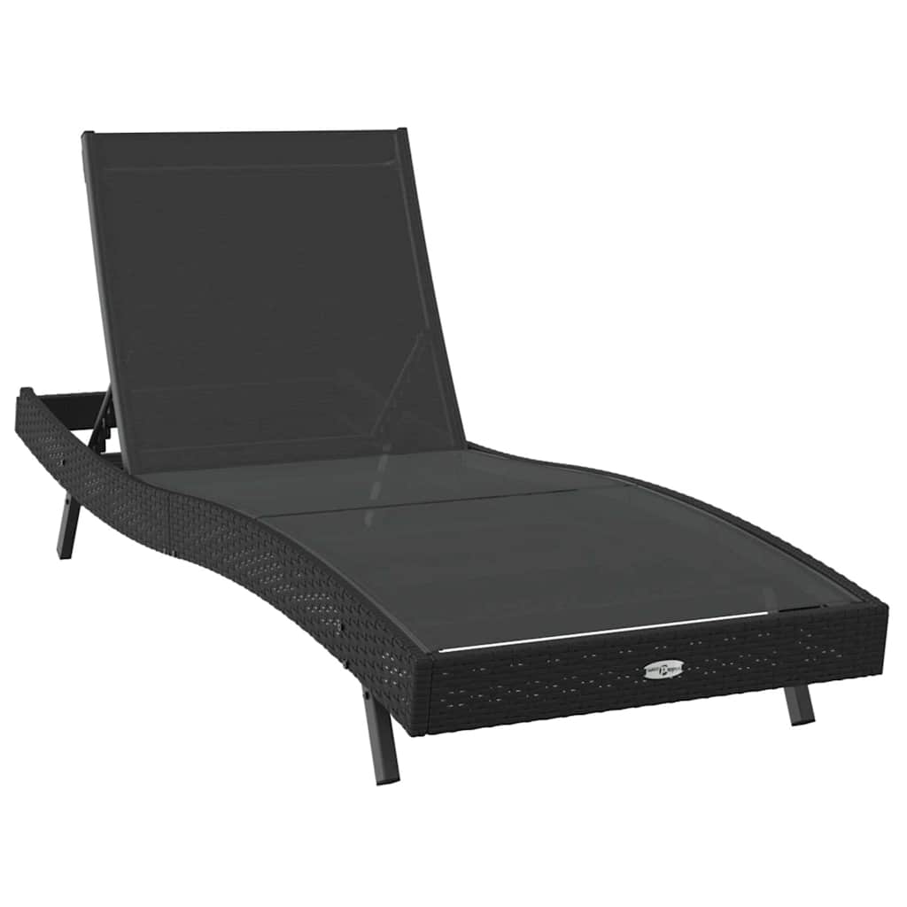 Sun Lounger Set 2 pcs Black Poly Rattan