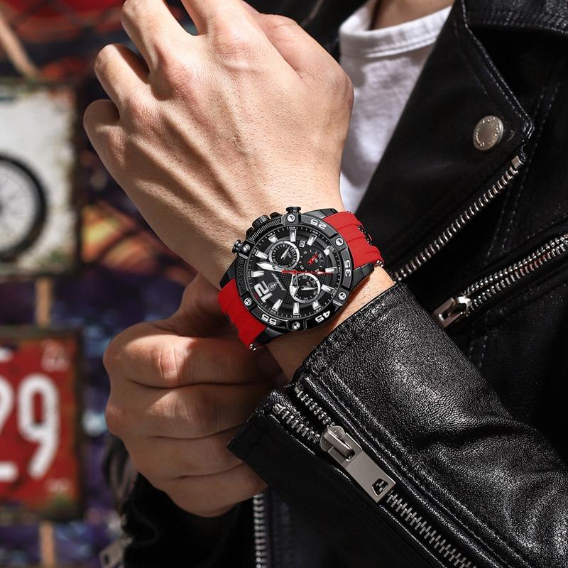 POEDAGAR Orologio da Polso da Uomo di Lusso Cronografo Sportivo Cinturino in Silicone Orologi Impermeabile Luminoso Data Orologio al Quarzo Moda