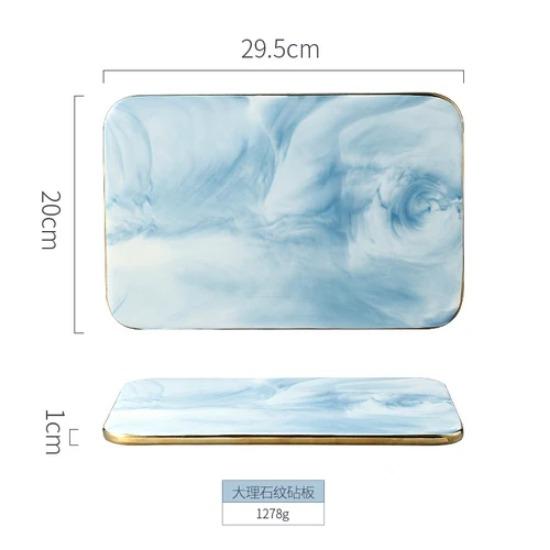 New Marble Cutting Board Dinner Plates Ceramic Tray Golden Border Plate Dinner Set Plates and Dishes Kitchen Utensils Porcelain
