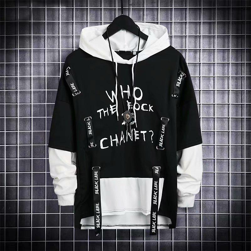 Men's 2021 Autumn Korean Style Hooded Hip-Hop Sweatshirt with Zipper and Ribbon Detailing