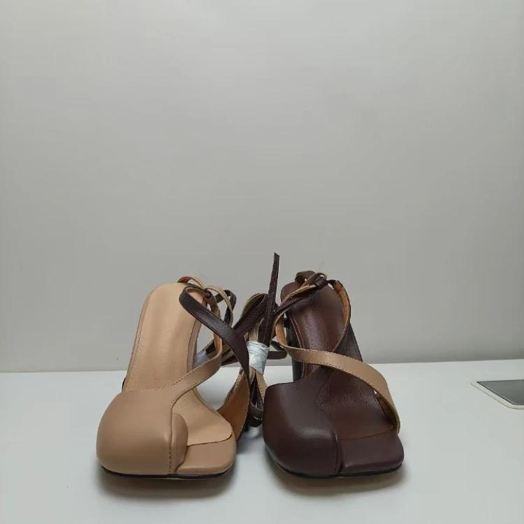 Fashion New Cross Strap Mixed Color Round Heel Sandals European American Runway Style Sexy Side Open Toe High-heeled Women's Shoes 43