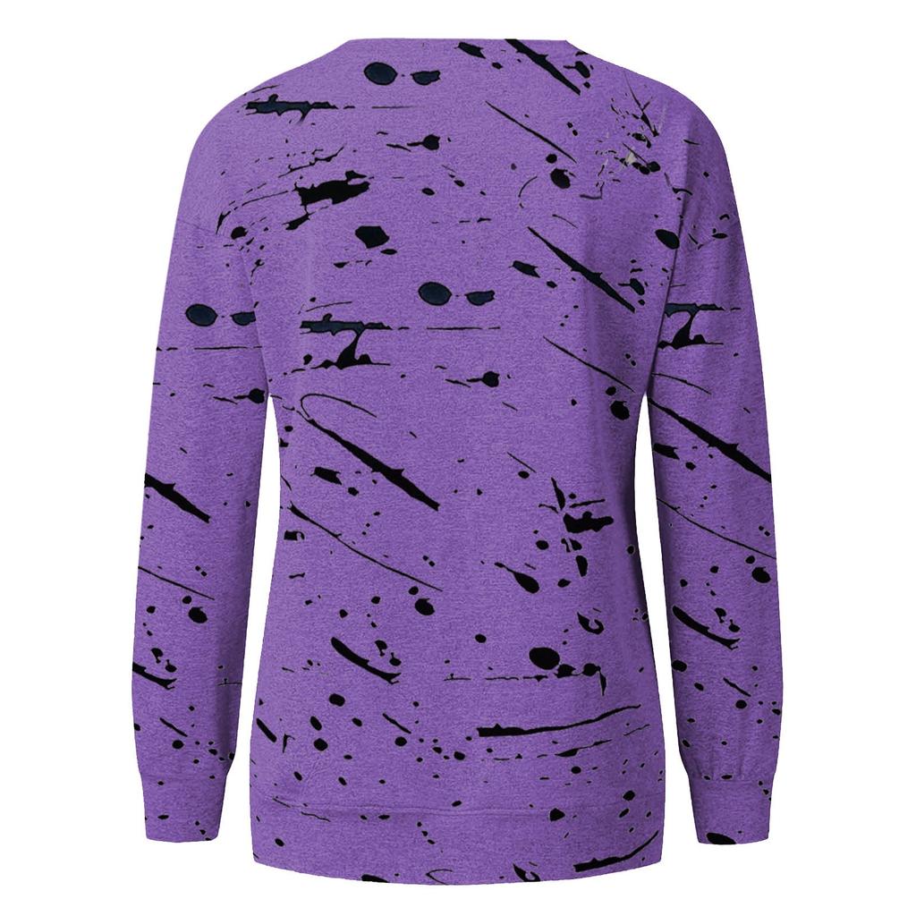 Women's Fashion Printed Tops Casual Round Neck Long Sleeve Tops