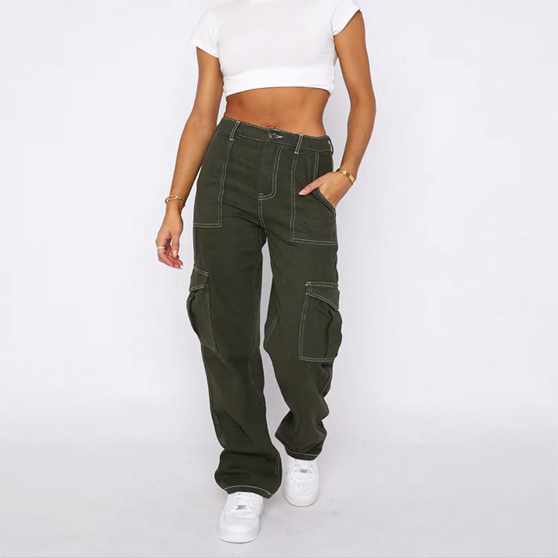 Stylish Skinny Handsome Women's High Waist Loose Trend Cargo Jeans