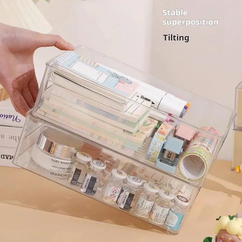 Desktop Storage Box Plastic Acrylic Shelf Storage Basket Transparent Waterproof High Aesthetic Value Stackable Box Organizer Box