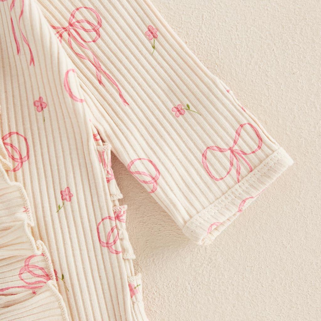 Schmetterlingsprint Langarm Body mit Schleife - Neugeborene Baumwolle Gerippt, Frühling/Herbst Stil