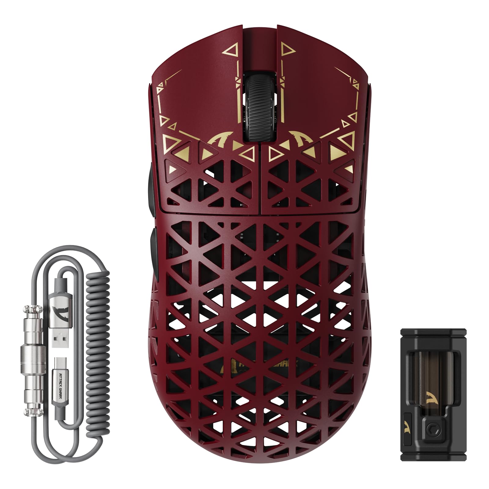 

ATTACK SHARK R5Ultra Безтіньова Ігрова Миша з Вуглецевого Волокна Ультралегка Бездротова Миша PAW3950MAX з Бездротовим Модулем Nordic52840 та Спіральним Кабелем 39г±3