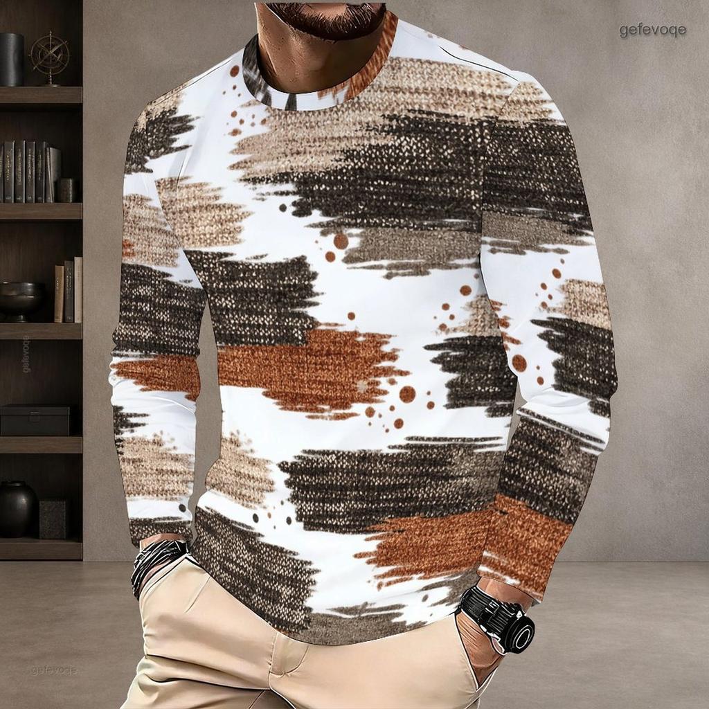 Men Plus Size Round Neck Long Sleeve Printed T Shirt White Red Black Pullover