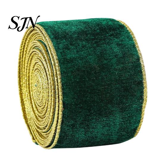 Gold Edge Ribbon for Trees Velvet Christmas Ribbon, 2.5 x 78 Inch Wired with Edges Gift Wrapping, Bow Making, DIY Crafts, Garland, Wreath, Tree Decor