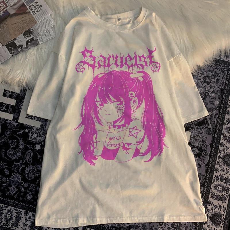Harajuku Anime Frauen T Shirt Lose Übergroßen T Shirt Weibliche Kleidung Sommer Grafik Top für Cartoon T Shirt Japanische Streetwear