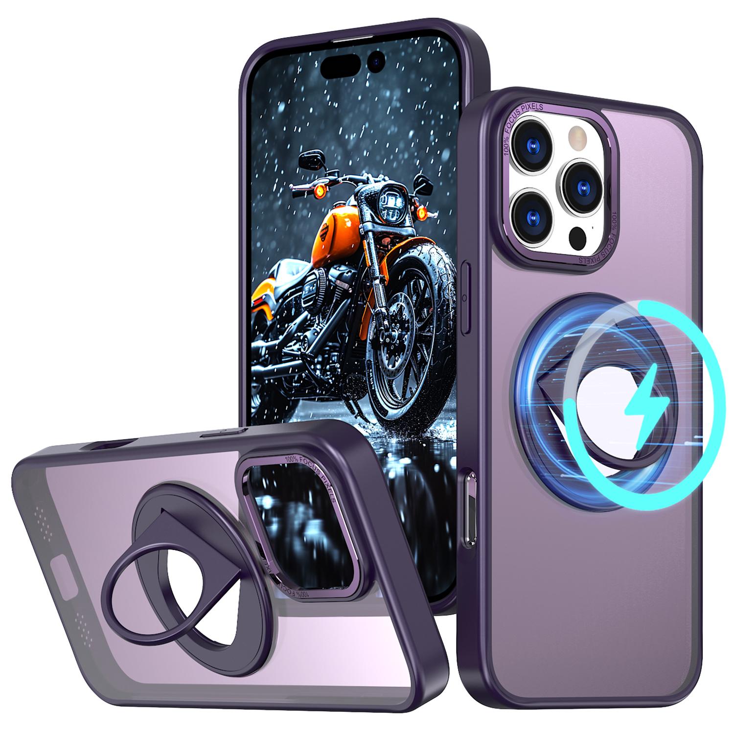 

For iPhone 16 Pro Max Kickstand Case TPU+PC Clear Back Phone Cover Compatible with MagSafe Purple