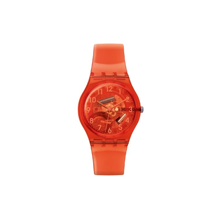 

Swatch Abricotier Series Quartz Movement 30m Water Resistant Watch 34mm Orange Dial Plastic Case Silicone Strap Unisex watches GO114 Orange
