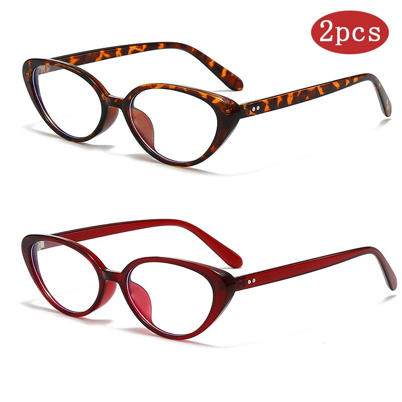 2pcs Vintage Cat Eye Glasses Women Anti Blue Light Eyewear Stylish Unisex Frame Trendy Brand