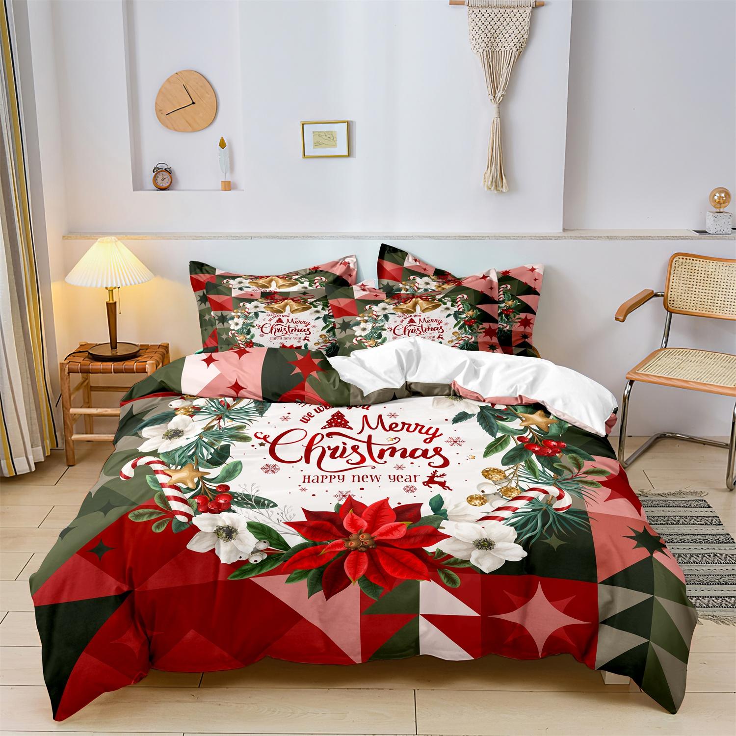 

Comforter 3Pcs Christmas Grid Pattern Comfortable And Soft Bedding Set For Bedroom Dormitory Room Decoration Christmas Gift Comforter (quilt)-EU Single(135*200cm)3pcs