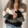Maglione da donna a righe Pullover casual a manica lunga con girocollo Color block Pullover in maglia per donna