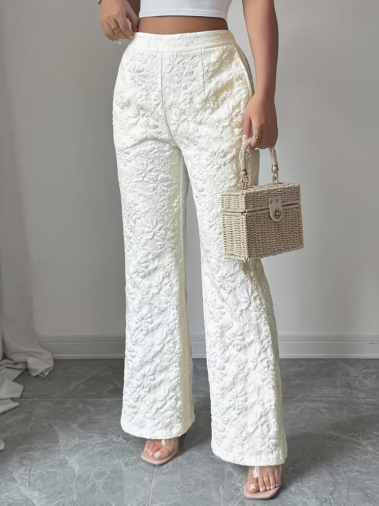 Ladies' Elegant Solid Color Flared Pants - Four Season Pants (with Pockets) Made of Non Stretch Fabric, Featuring Classic Flared Leg Design