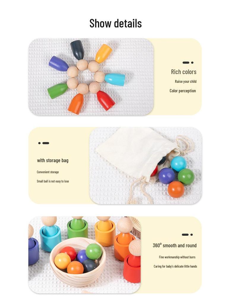 Montessori Color Sorting Cups & People Game: 7 Colors, Beads & Clips for Ages 1-4 Early Education