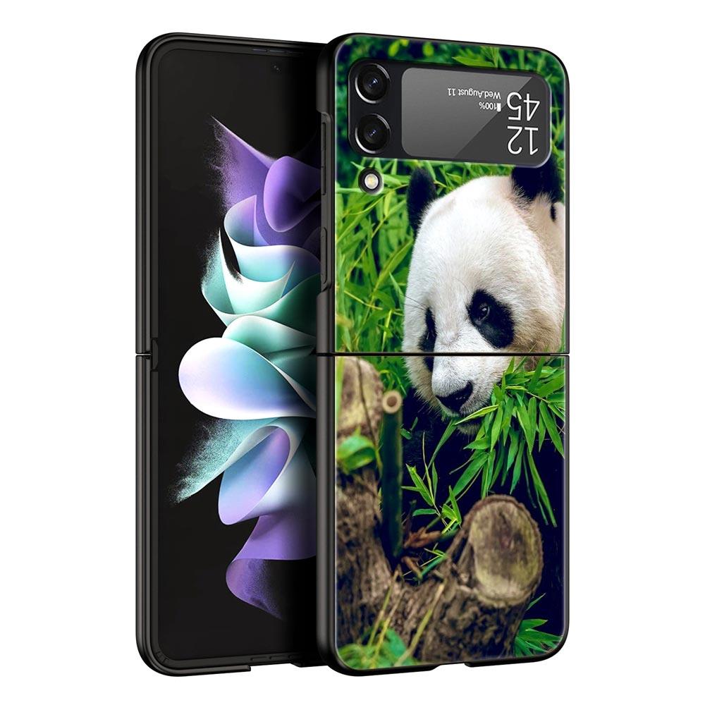 Phone Case For Samsung Galaxy Z Flip 3 4 5 Hard Black Folding PC Luxury For Samsung Z Flip3 Cover Protect Shell Fubao Panda