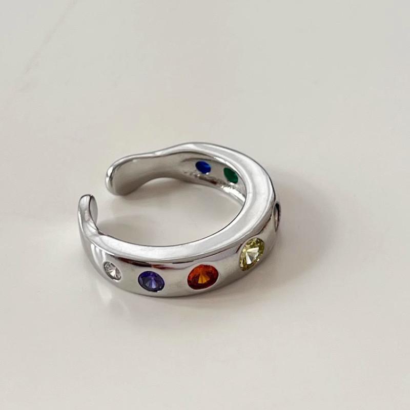 Vintage French Style Colorful Zircon Inlaid Ring For Women Elegant Fashionable Accessory