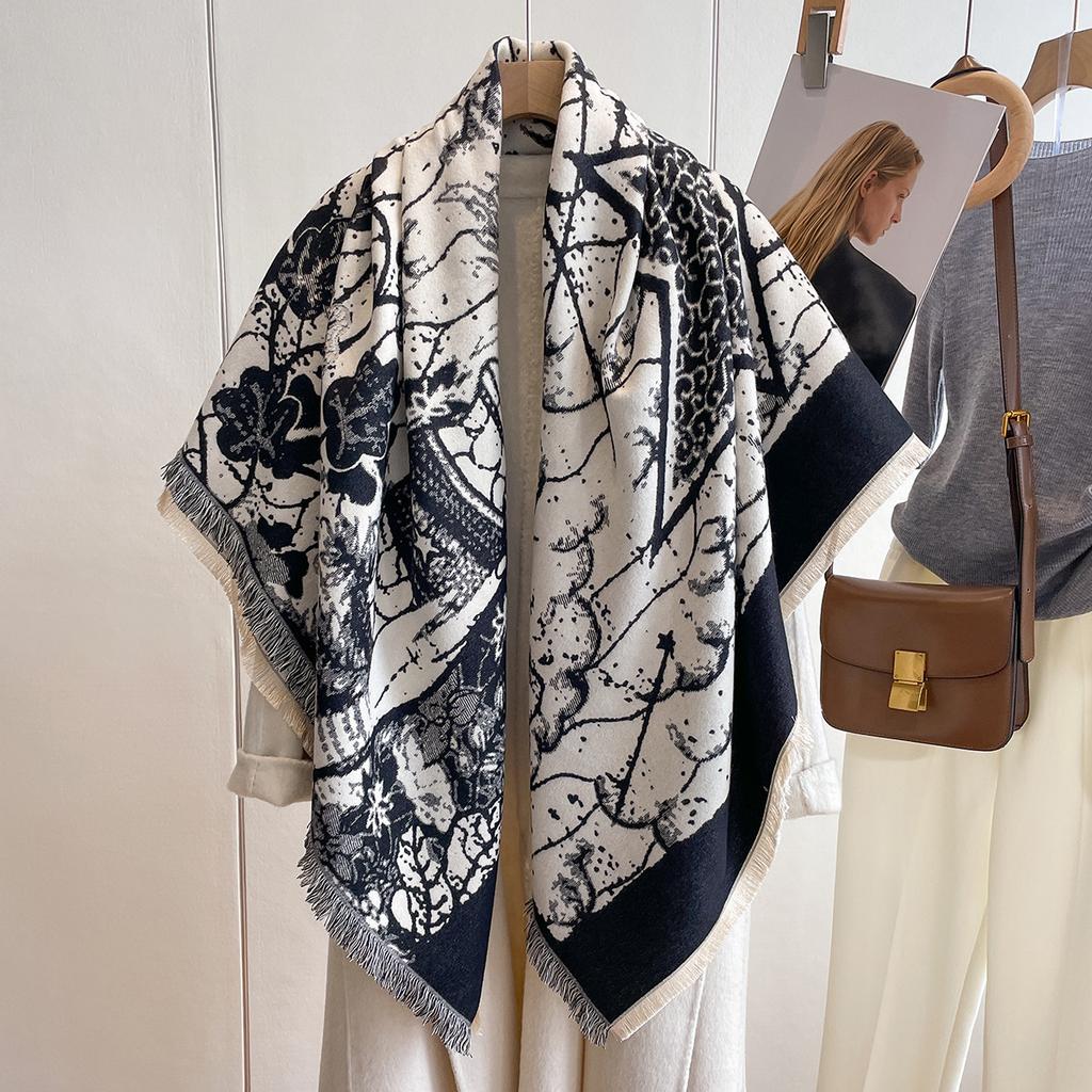 Imitation Cashmere Scarf Women'S Air Conditioner Shawl British Style Square Scarf Long Scarf Short Beard Scarf