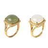 Adjustable Square Geometric Ring Women Men Copper Plated Gold With Jadeite White Jade Minimalist Vintage Style