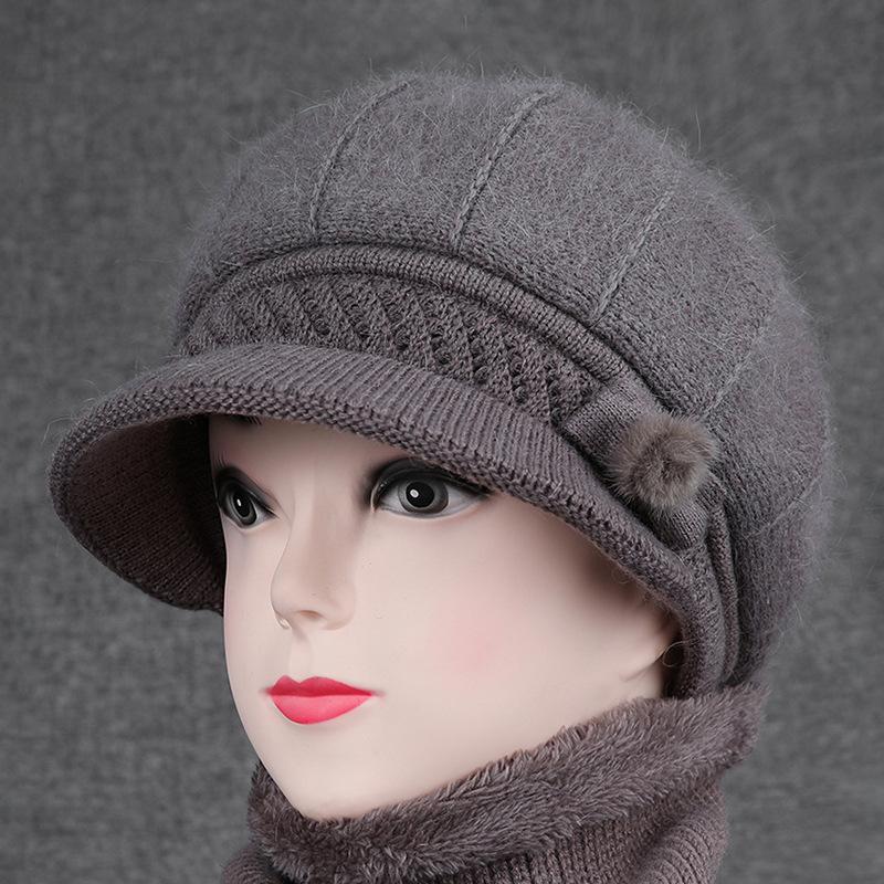 

Hat Women s autumn and winter knitted wool hat Plush thick warm and cold cotton hat one size is elastic