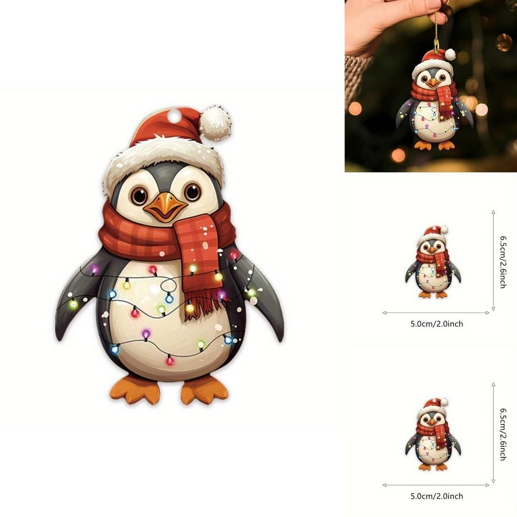 Christmas Penguin Acrylic Car Mirror Ornament With Cartoon Style For Car Interior Decor