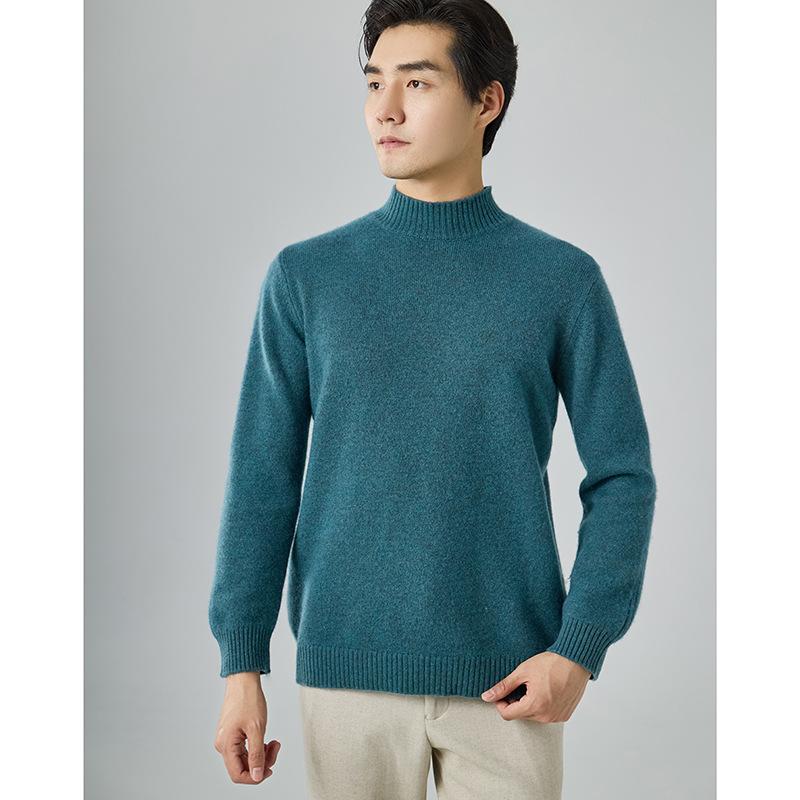New Light Luxury Cashmere Sweater Men's Semi-turtleneck Seven-needle Thickened Wool Sweater Pullover Knitted Sweater