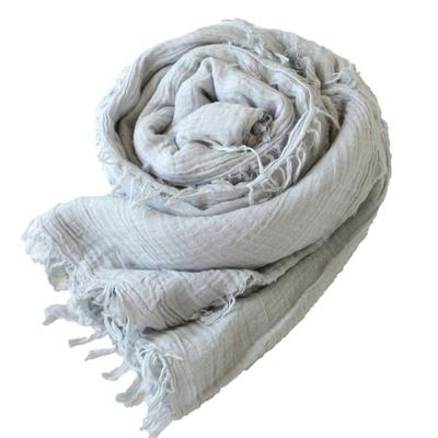 [.a All Over the World] Large Organic Cotton Scarf, Square, 100% Cotton, Solid Color, Spring/Summer, 120x120cm, Unisex, Fringe, Light Gray (Silver)