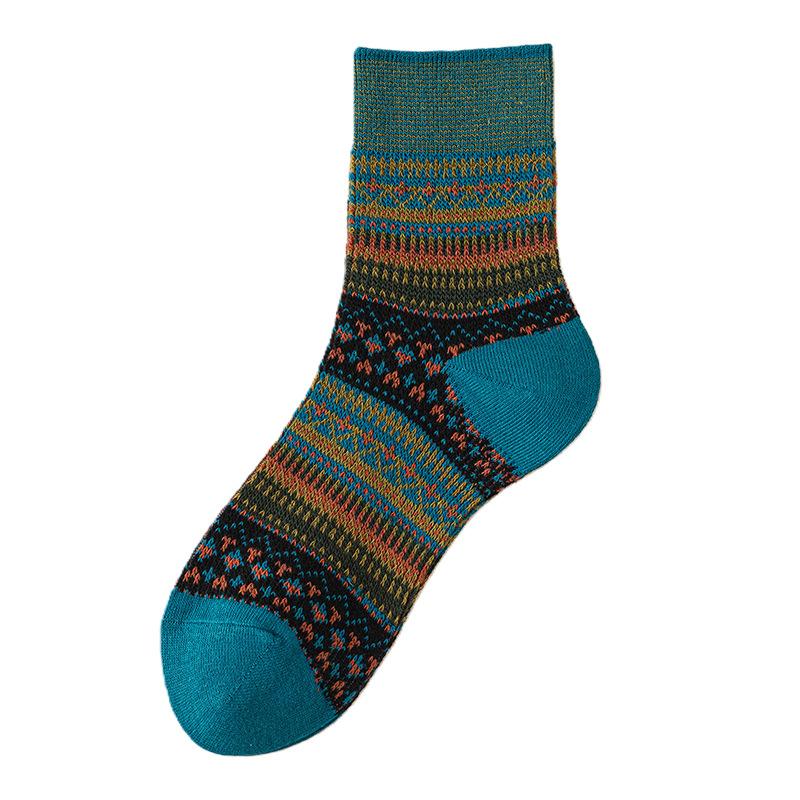 

Женские носки до середины икры, носки женские в ретро этническом стиле, осенне-зимние длинные носки кофейного цвета 1 pair