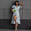 Pure Cotton Printed Dress European and American Summer New Women's Strap Bubble Sleeve Long Dress Pure Cotton Dress