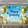 Jungen Blau Gold Geburtstag Wandteppich, "Happy Birthday" mit Sternen Glitzer und Ballons für Fotokabine