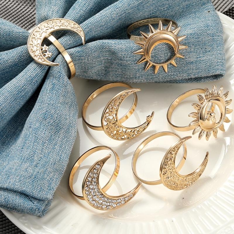 Sun Moon Pattern Napkin Fasteners Rustproof Metal Tableware Accessories Elegant Dinner Party Napkin Holders